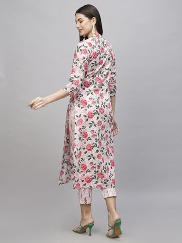 ANNI DESIGNER Womens Cotton Blend Straight Printed Kurta with Pant (Dafiya Peach_XL_Peach_X-Large)