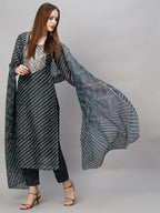 ANNI DESIGNER Womens Cotton Blend Straight Printed Kurta with Pant & Dupatta (Doremi Black_M_Black_Medium)