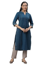 Aurelia Blue Striped Cotton Poly Blend Lace Kurta For Women