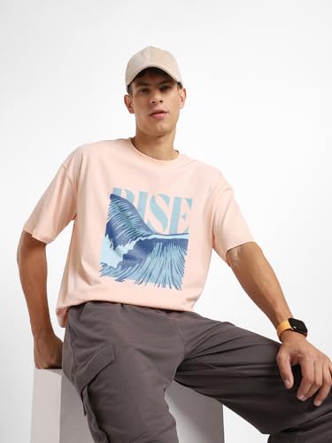 Nobero MenS Solid Oversized Fit T-Shirt (1M-Twrt-C0725_Powder Blue