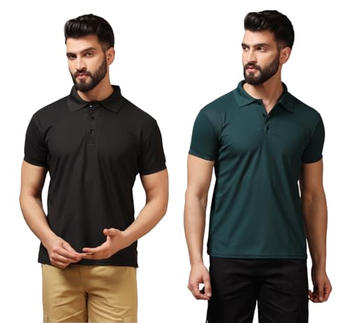Tagdo MenS Solid Half Sleeve Regular Fit Polo T-Shirt Pack Of 2 (Combo-5165-Blk-Tel-M) Black-Teal