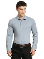 Turtle Men Grey Slim Fit Dobby Nylon Stretch Formal Shirt