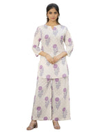 Pinkmint WomenS Pure Cotton Co Ord Set L Flower Printed Co Ord Set L Stylish Pocket & 3/4 Sleeve Women Co-Ord Set