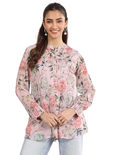 Libas WomenS Chiffon Floral Printed Straight Kurti (98022O_Pink_Xxl)