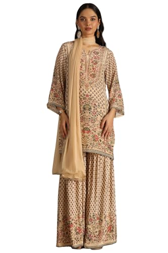 Soch Women Floral Print Suit Set with Mirror Work