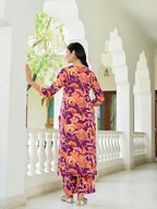 ANNI DESIGNER Womens Cotton Blend Straight Printed Kurta with Palazzo (Chinki Begani_L_Begani_Large)