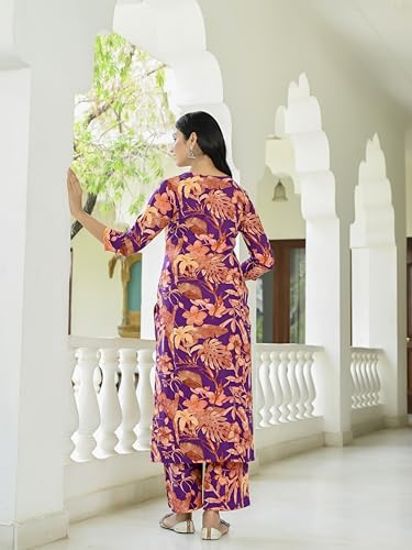 ANNI DESIGNER Womens Cotton Blend Straight Printed Kurta with Palazzo (Chinki Begani_L_Begani_Large)