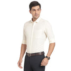 Turtle Men Cotton Linen Cream Printed Slim Fit Formal Shirts