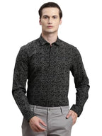 Turtle Men Black Printed Full Sleeve Slim Fit Cotton Viscose Casual Shirt