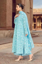 ANNI DESIGNER Womens Rayon Blend Printed Straight Kurta with Palazzo & Dupatta (Chetali Sky_XXL_Sky Blue_XX-Large)