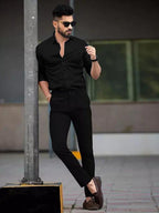 Tee Projekt Shirt for Men Cotton Plain Spread Collar Casual Shirt Parfect for ormal Wear, Home Wear, Office Wear Black