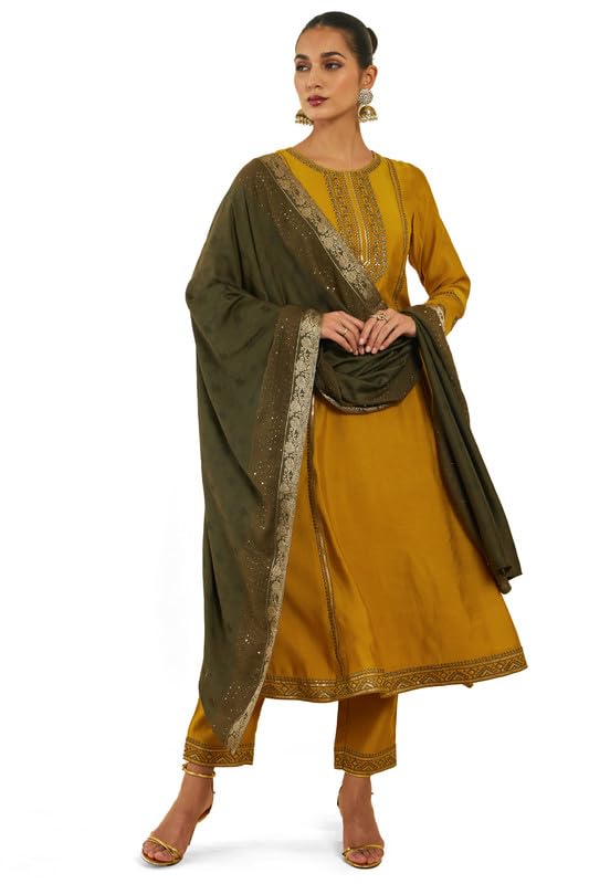 Soch Women Chanderi Suit Set with Embroidery and Sequins