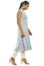 Soch Womens Blue Rayon Printed Straight Kurta with Princess Seam