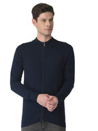 Turtle Men Navy Blue Self Design Front Open Neck Pullover