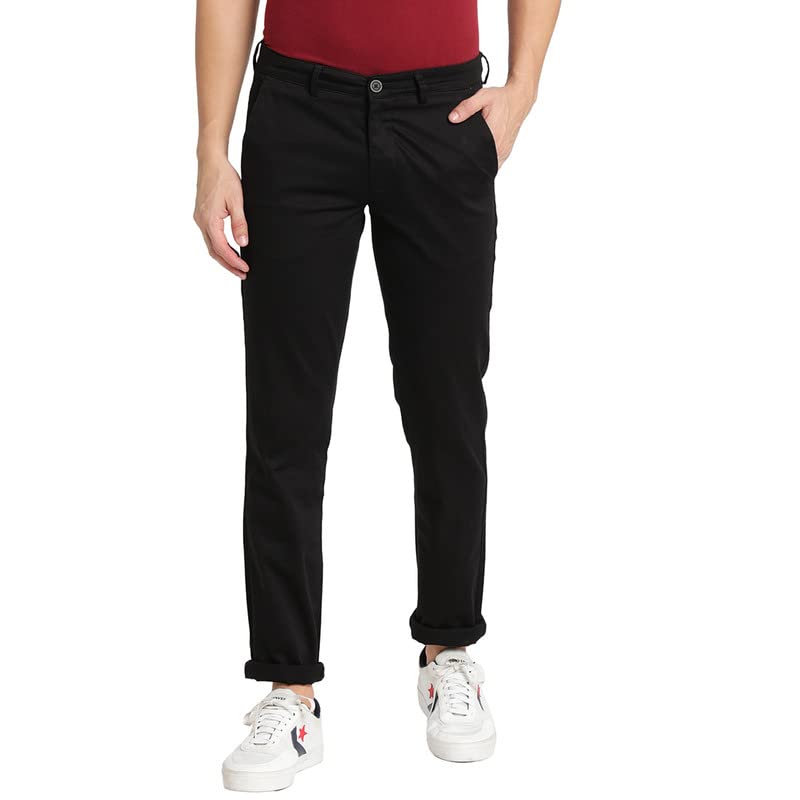 Turtle Men Black Ultra Slim Fit Solid Casual Trousers