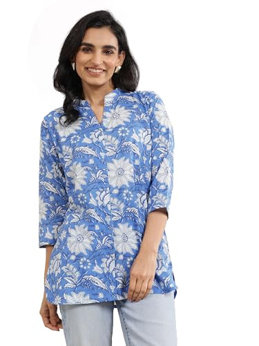 Libas WomenS Cotton Floral Printed Straight Kurti (29663_Blue_Xl)