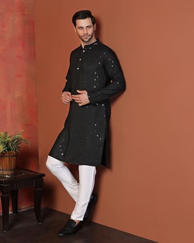 Toplot Kurta For Men || MenS Ethnic Wear Sequin Embroidered Cotton Blend Kurta Set || MenS Kurta (Men-Seq-Kurta-Set-5209-Black