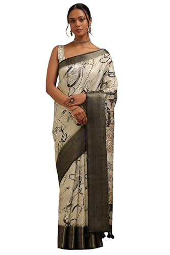 Soch Women Tussar Abstract Print Saree with Zari Woven