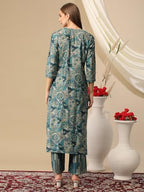 ANNI DESIGNER Womens Cotton Blend Straight Printed Kurta with Palazzo (Kanjirang Blue-NJ_M_Blue_Medium)