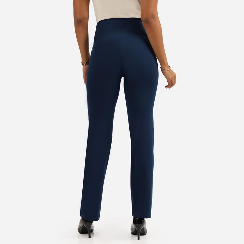 BlissClub Ultimate Sculpt Straight Pants -Regular Below 54, Ribbed Waistband, 2 Zippered Pockets, Feels Like Second Skin, Strai
