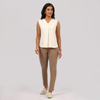 BlissClub Cotton Pro Sleeveless Work Top | Shoulder Pleats | V-Neck Design | Cotton-Poly-Modal Blend | Breathable Fabric | Moist