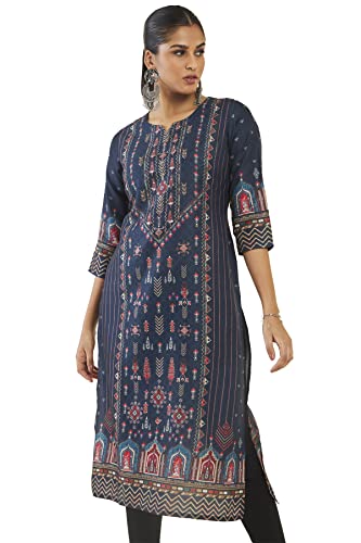 Soch Women Blue Polyester Floral Kurta (8907715865660_Blue_Xl)