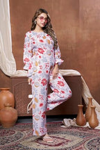 Leriya Fashion Women Ethnic Kurta Set | Rayon Co-Ord Set | Fancy Pajama Set | Pack Of 2 | Floral Printed Top & Pant Set | Full Pair Set | A-Line Kurta Set For Women |
