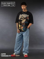 The Souled Store Looney Tunes: Skating Coyote Men and Boys Short Sleeves Round Neck Graphic Printed Distressed Oversized T-Shirt