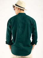 Macsivo MenS Cotton Polyester Blend Solid Regular Fit Full Sleeve Short Kurta Green