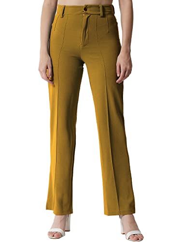 KOTTY Women Solid Polyester Blend Dijon Brown Trouser (Dijon Brown,34)