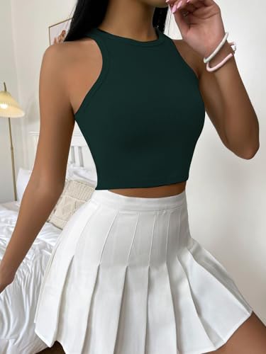 Toochki Top for Women| Crop Short Tops | Spandex | Dark Green | Strachable Tank Style Solid Tunics for Girls