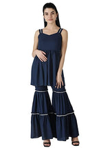 Popwings Casual Navy Blue Georget Garara Set For Women