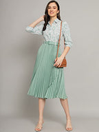 Kzully WomenS Print 3/4 Sleeve Pleated Midi Dress With Belt Pista