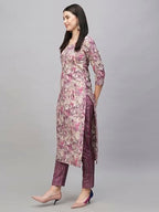 ANNI DESIGNER Womens Cotton Blend Straight Printed Kurta with Pant (Seep Purple_S_Purple_Small)
