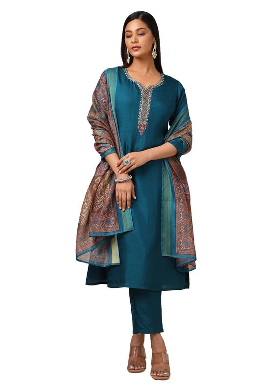 Soch Women Viscose Blend Embellished Suit Set with Beads and Stones