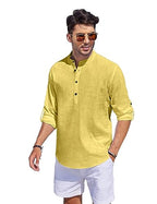 Hemadhav MenS Regular Fit Cotton Blend Casual Kurta Yellow