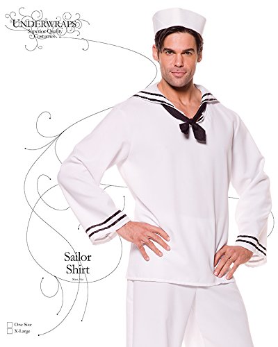 Underwraps Costumes Men's Sailor Costume - Shirt, White/Black, X-Large
