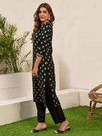 Sanisa Women'S Rayon Blend Foil Printed Sequence Work Straight Kurta With Pant And Dupatta Set