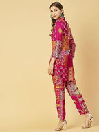 ANNI DESIGNER Womens Chanderi Cotton Short length Printed Co-Ord Set (ABC Pink Co-ord-NKM_S_Pink_Small)