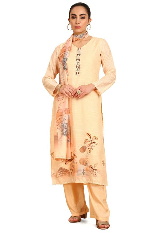 Soch Women Abstract Print Linen Unstitched Dress Material with Mirrors