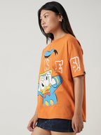 Bewakoof Heavy Duty 1.0 Official Disney Merchandise Donald Duck Women Graphic Print Oversized Fit Half Sleeve Round Neck Teryy T