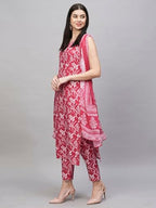 ANNI DESIGNER Womens Rayon Blend Straight Printed Kurta with Pant & Dupatta (Ball-Pink-RMS_L_Pink_Large)