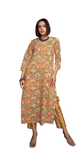 FABNEX Cotton Blend Kurti Set With Pant For Women (K-46-47) (2Xl, Musterd)