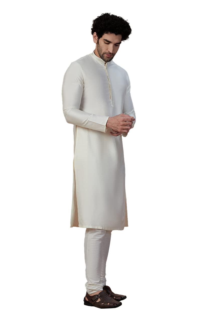 Manyavar MenS Ethnic Kurta Set, Full Sleeves Mandarin Collar Ethnic Kurta Set For Engagement, Wedding, Party Blended Viscose Kur