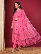ANNI DESIGNER Womens Rayon Blend Solid Straight Kurta with Pant & Dupatta (JANEU PINK-VKS01_XXL_Pink_XX-Large)