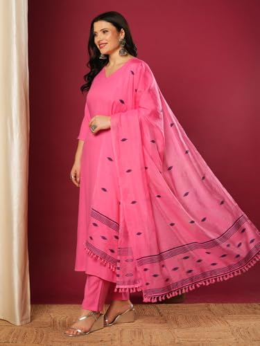 ANNI DESIGNER Womens Rayon Blend Solid Straight Kurta with Pant & Dupatta (JANEU PINK-VKS01_XXL_Pink_XX-Large)