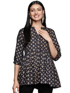 Libas WomenS Rayon Blend Printed A-Line Kurtis (26182_Blue