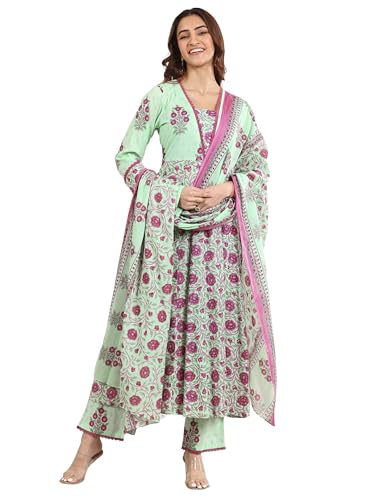 Libas Green Printed Cotton A (Line Kurta Set For Women (400160Ohxxl)