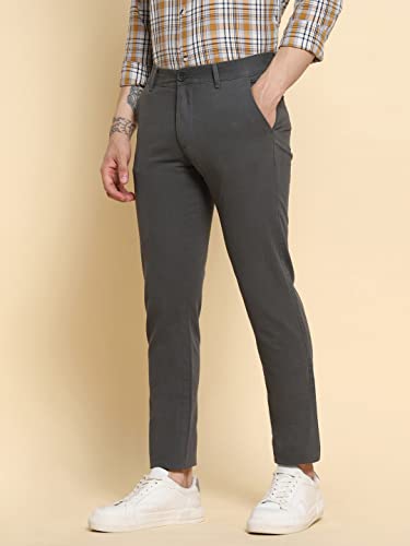Dennis Lingo MenS Grey Slim Fit Chinos, Ankel Length, Tapered Fit Casual Trousers