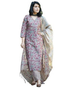 ANNI DESIGNER Womens Cotton Blend Printed Straight Kurta with Pant & Dupatta (Moringa Pink_XXL_Pink_XX-Large)